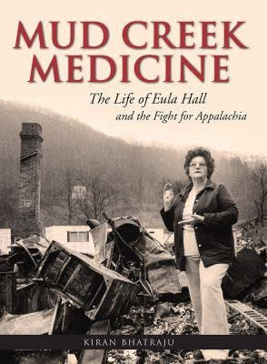 Cover of the 2013 book Mud Creek Medicine. In the cover photo, Eula Hall stands in her clinic's ruins after a fire destroyed it.