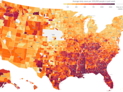 Screenshot of interactive New York Times map shows how Kentucky's infection rate is sixth in U.S.